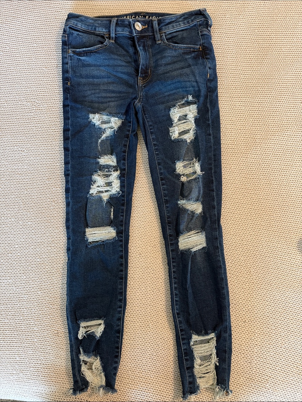American Eagle Outfitters Dark Blue Distressed Skinny Jeans